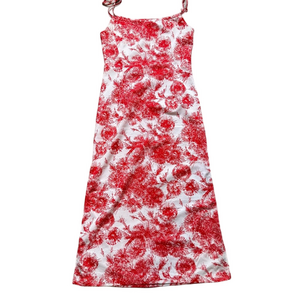 Source Unknown Vintage 70s Red and White Floral Maxi Dress Size M or L Summer